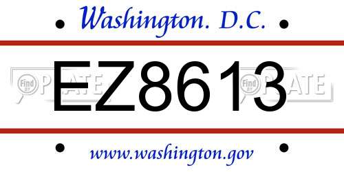EZ8613 District Of Columbia License Plate
