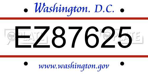 EZ87625 District Of Columbia License Plate