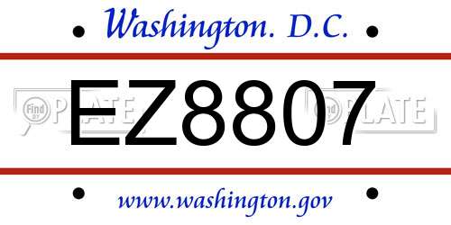 EZ8807 District Of Columbia License Plate