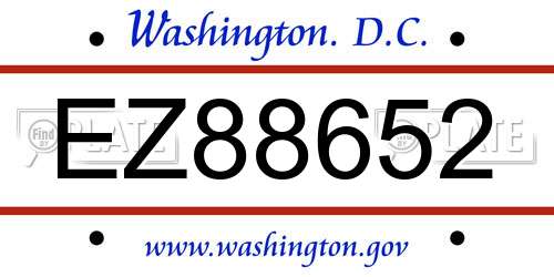 EZ88652 District Of Columbia License Plate