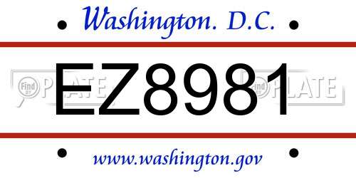 EZ8981 District Of Columbia License Plate