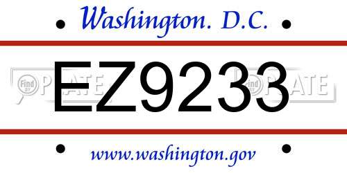 EZ9233 District Of Columbia License Plate