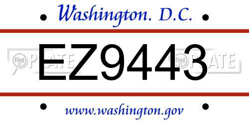 EZ9443 District Of Columbia License Plate