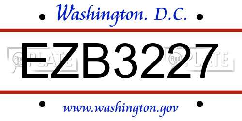 EZB3227 District Of Columbia License Plate