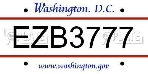 EZB3777 District Of Columbia License Plate