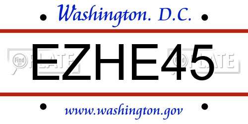EZHE45 District Of Columbia License Plate