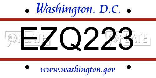 EZQ223 District Of Columbia License Plate