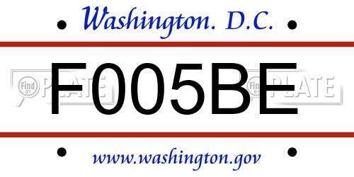 F005BE District Of Columbia License Plate