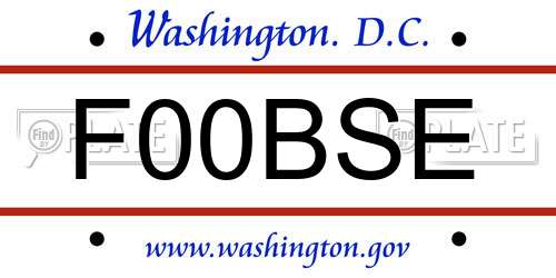 F00BSE District Of Columbia License Plate