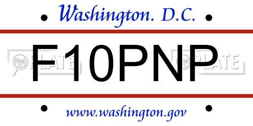 F10PNP District Of Columbia License Plate