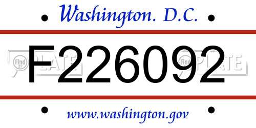 F226092 District Of Columbia License Plate