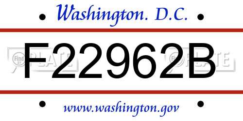 F22962B District Of Columbia License Plate