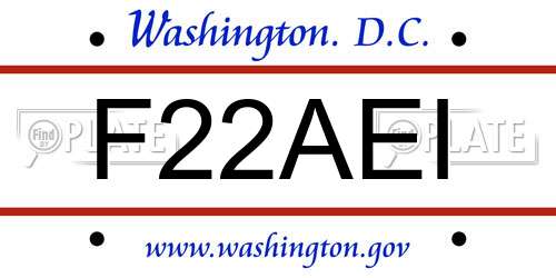 F22AEI District Of Columbia License Plate