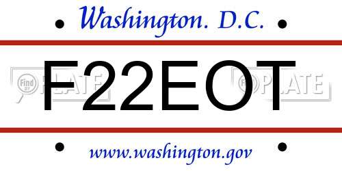 F22EOT District Of Columbia License Plate