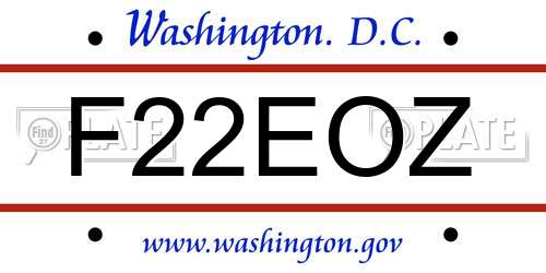 F22EOZ District Of Columbia License Plate