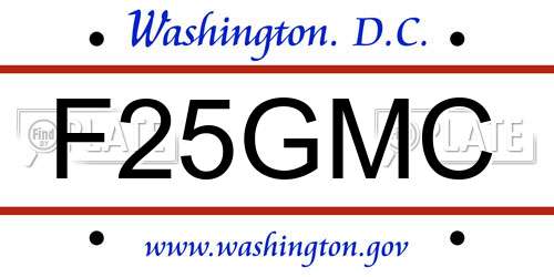 F25GMC District Of Columbia License Plate