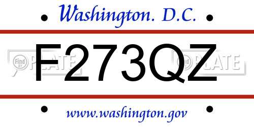 F273QZ District Of Columbia License Plate