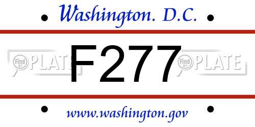 F277 District Of Columbia License Plate