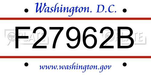 F27962B District Of Columbia License Plate