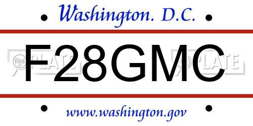 F28GMC District Of Columbia License Plate