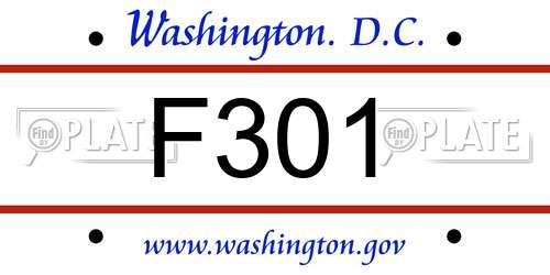 F301 District Of Columbia License Plate