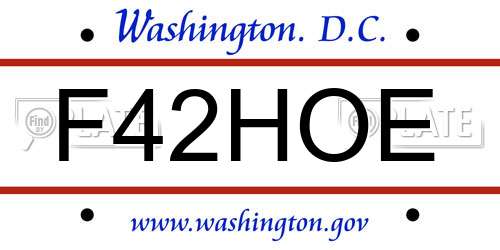 F42HOE District Of Columbia License Plate