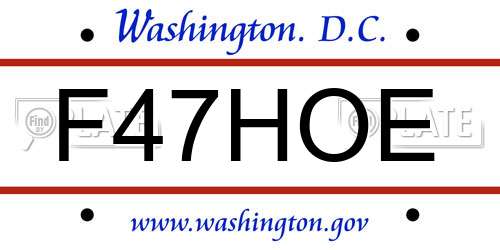 F47HOE District Of Columbia License Plate