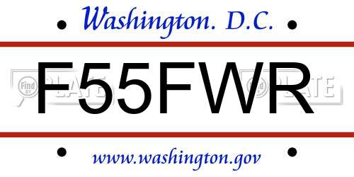 F55FWR District Of Columbia License Plate