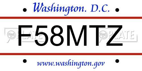 F58MTZ District Of Columbia License Plate