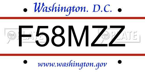F58MZZ District Of Columbia License Plate