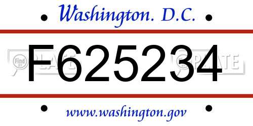 F625234 District Of Columbia License Plate