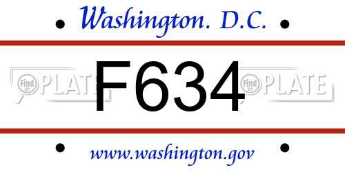 F634 District Of Columbia License Plate