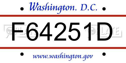 F64251D District Of Columbia License Plate