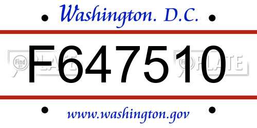 F647510 District Of Columbia License Plate