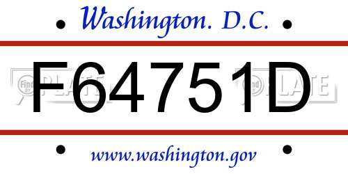 F64751D District Of Columbia License Plate