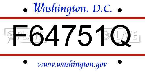 F64751Q District Of Columbia License Plate