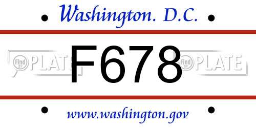 F678 District Of Columbia License Plate