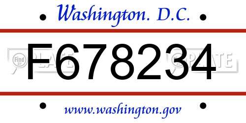 F678234 District Of Columbia License Plate