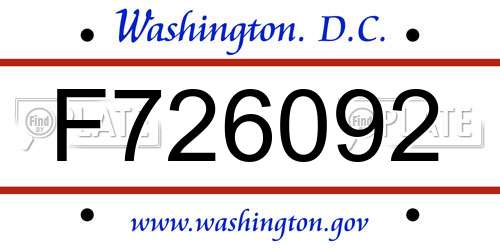 F726092 District Of Columbia License Plate