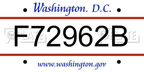 F72962B District Of Columbia License Plate