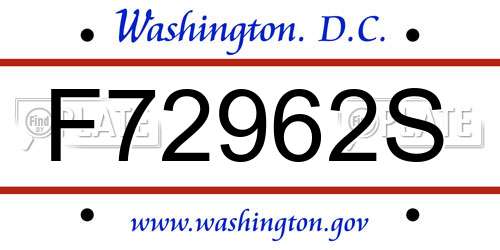 F72962S District Of Columbia License Plate