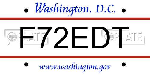 F72EDT District Of Columbia License Plate