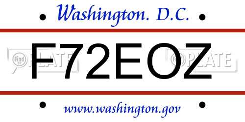 F72EOZ District Of Columbia License Plate