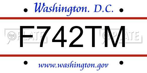 F742TM District Of Columbia License Plate