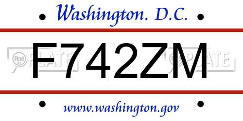 F742ZM District Of Columbia License Plate