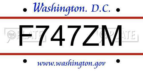 F747ZM District Of Columbia License Plate