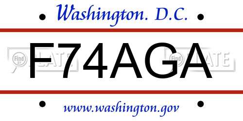 F74AGA District Of Columbia License Plate