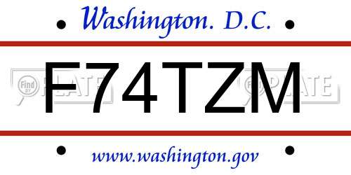 F74TZM District Of Columbia License Plate
