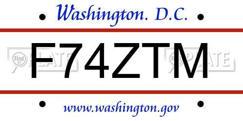 F74ZTM District Of Columbia License Plate