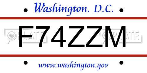 F74ZZM District Of Columbia License Plate